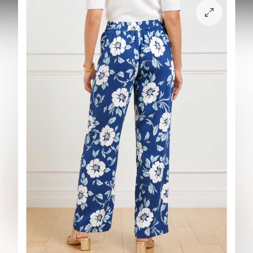 Talbots Wide Leg Pull On Belted Pants Delightful Flowers Blue Floral XLP - Picture 8 of 8